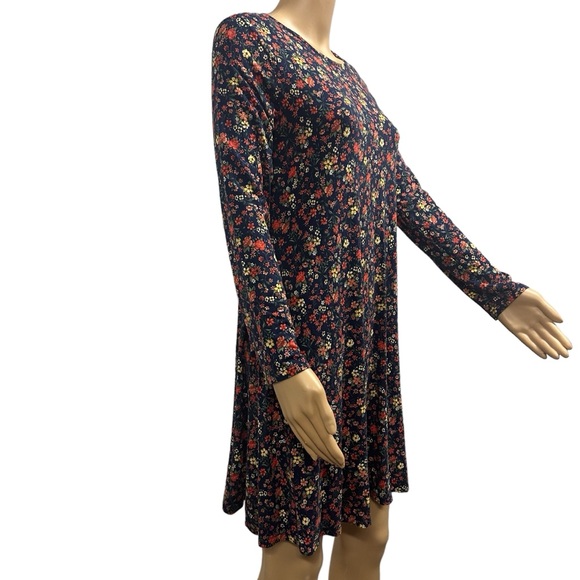 Old Navy Blue Floral Printed Jersey Knit Long Sleeve Swing Dress Womens Small - Picture 1 of 9